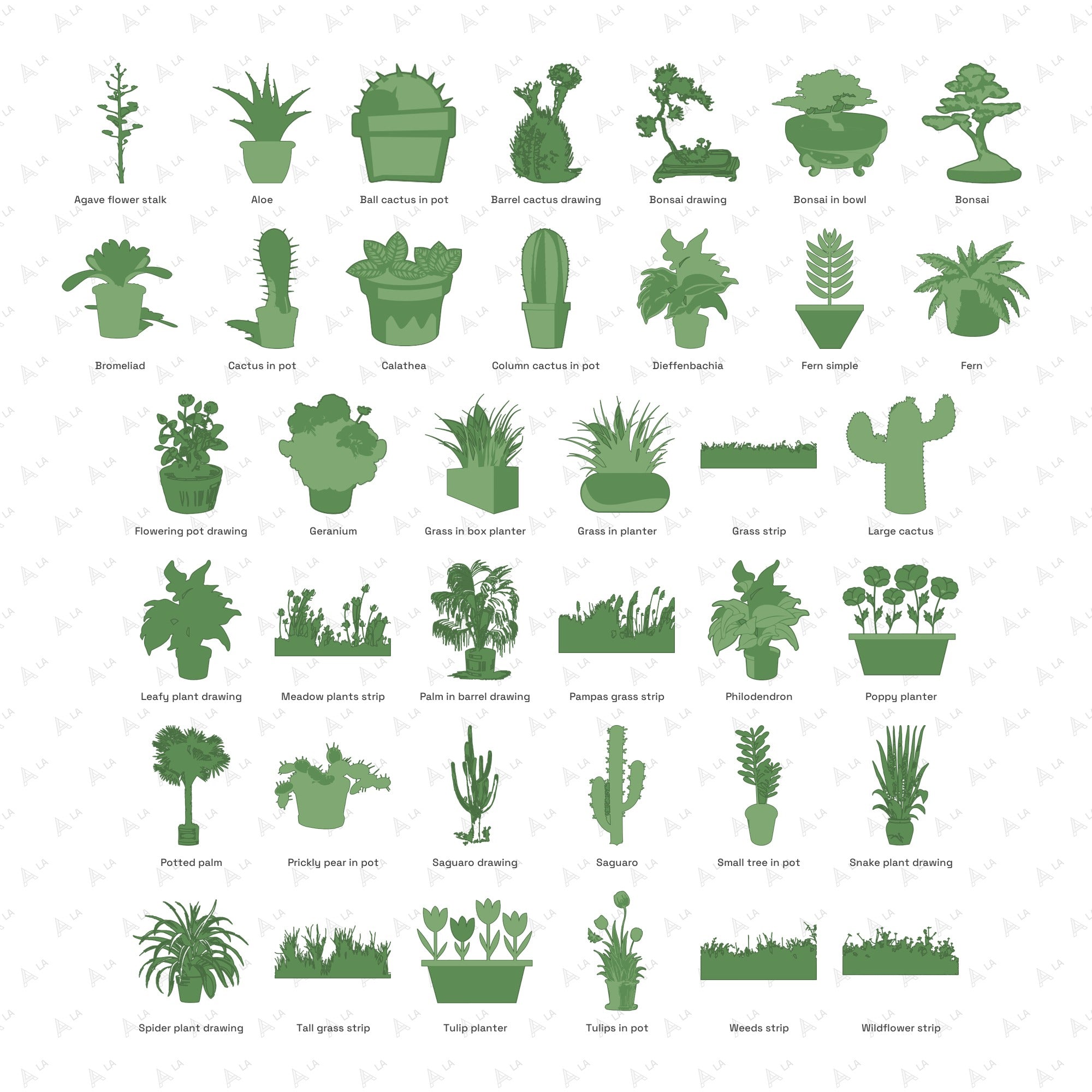 Potted Plants & Grasses Vector Pack all items