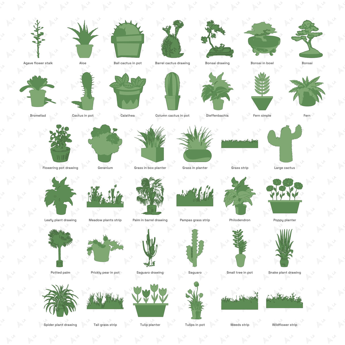 Potted Plants & Grasses Vector Pack all items