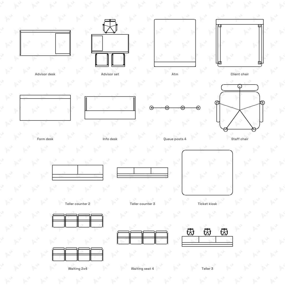 Bank Furniture CAD Blocks · Set 1 Modern all blocks