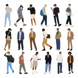 Flat Vector Urban Men (18 Walking and Standing Figures)