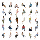 Flat Vector People Sitting (30 figures)