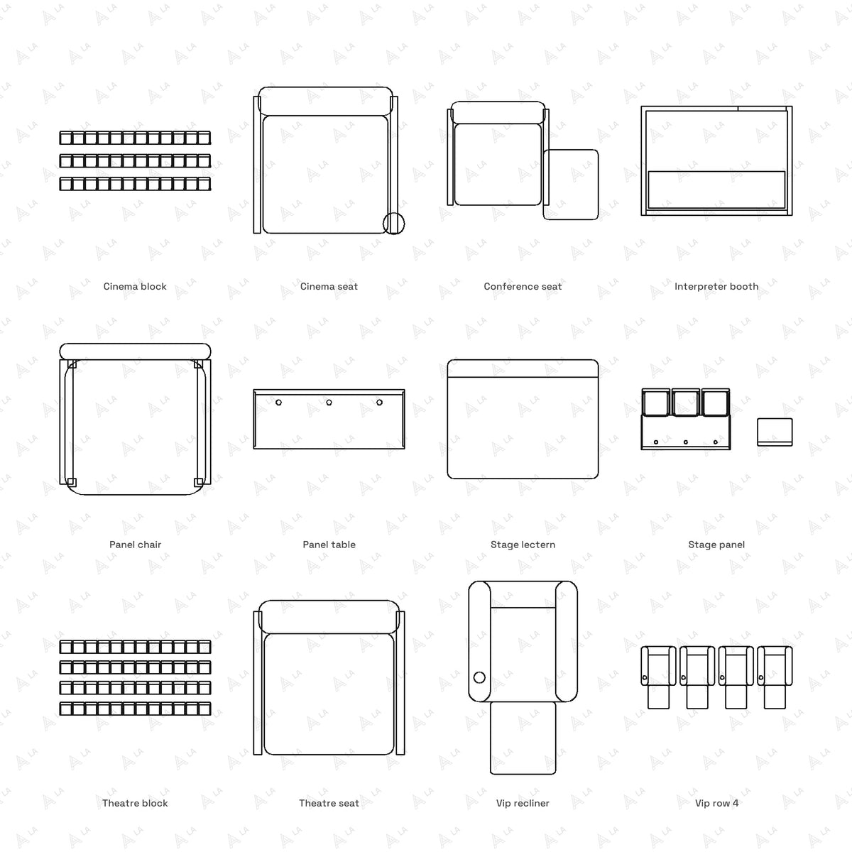 Auditorium Seating CAD Blocks · Set 2 Soft all blocks