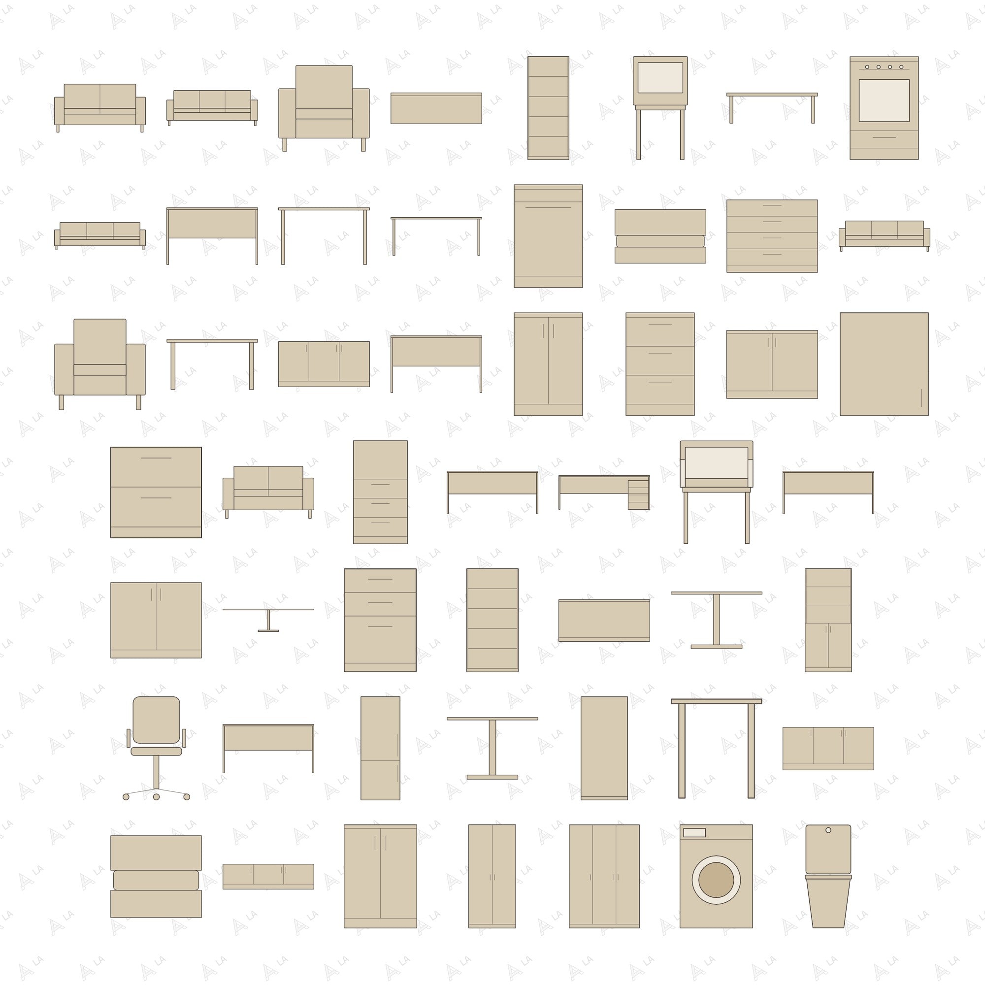 Furniture Elevations Vector Pack all items