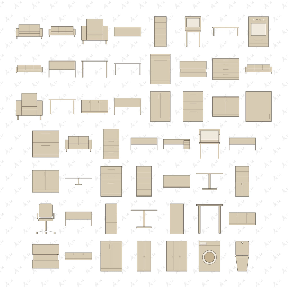 Furniture Elevations Vector Pack all items