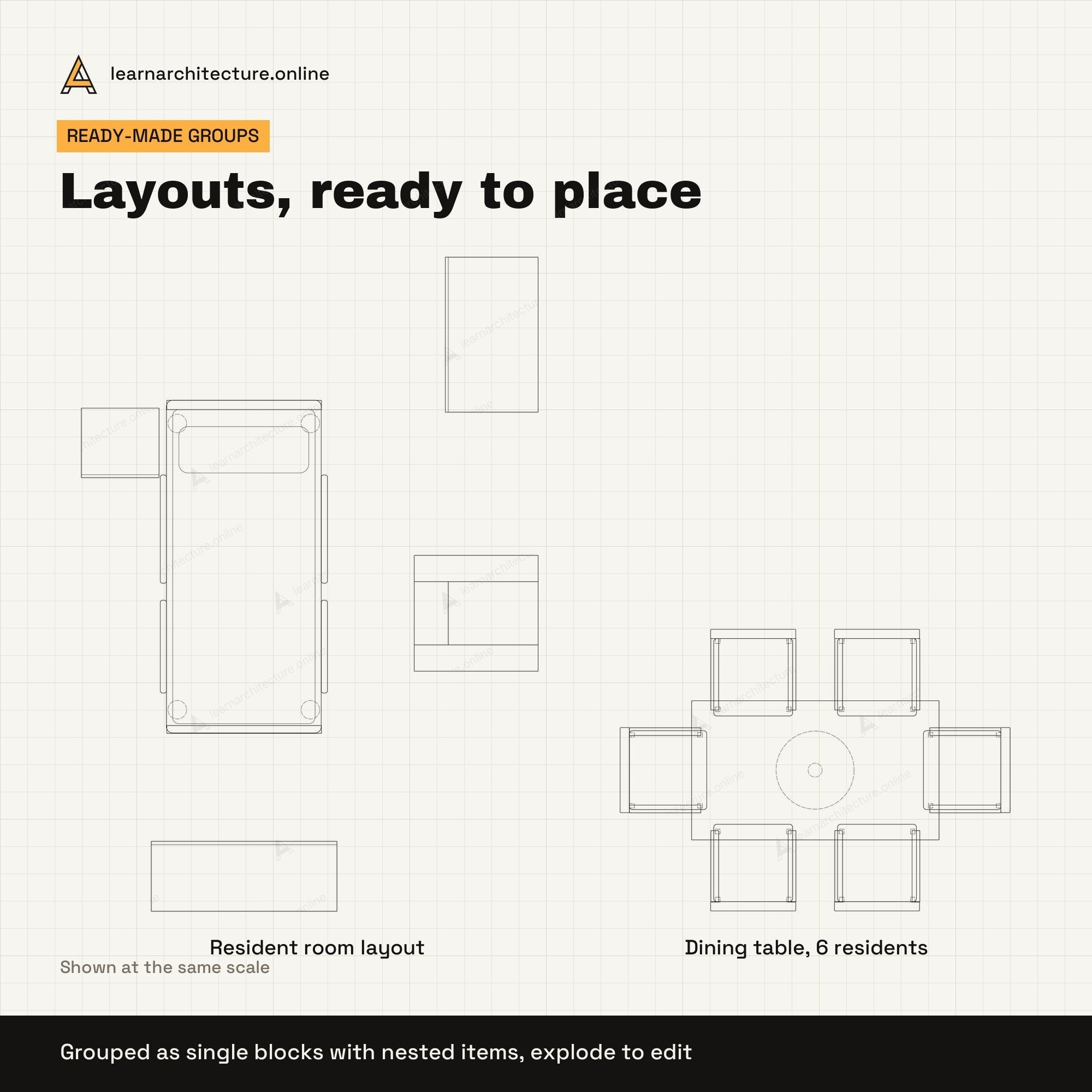Elderly Care Furniture CAD blocks set 1: groups