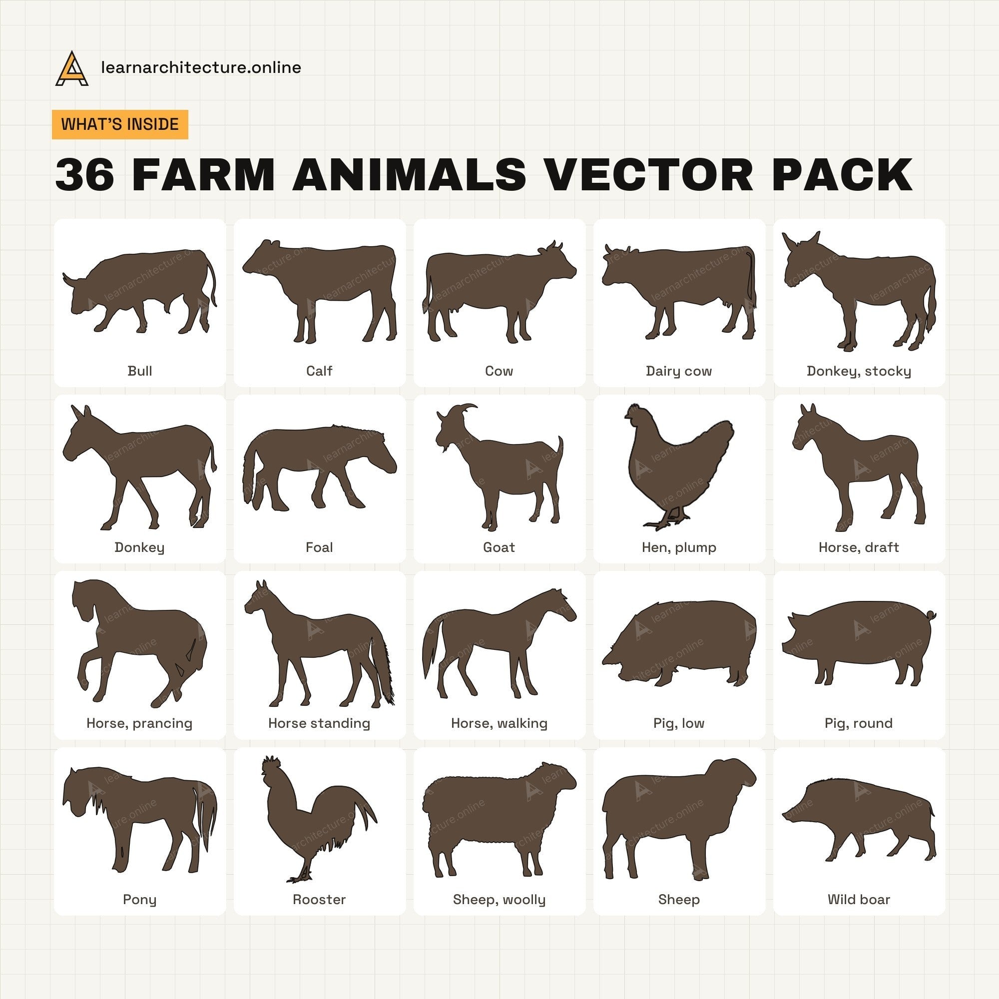 Farm Animals Vector Pack what's inside