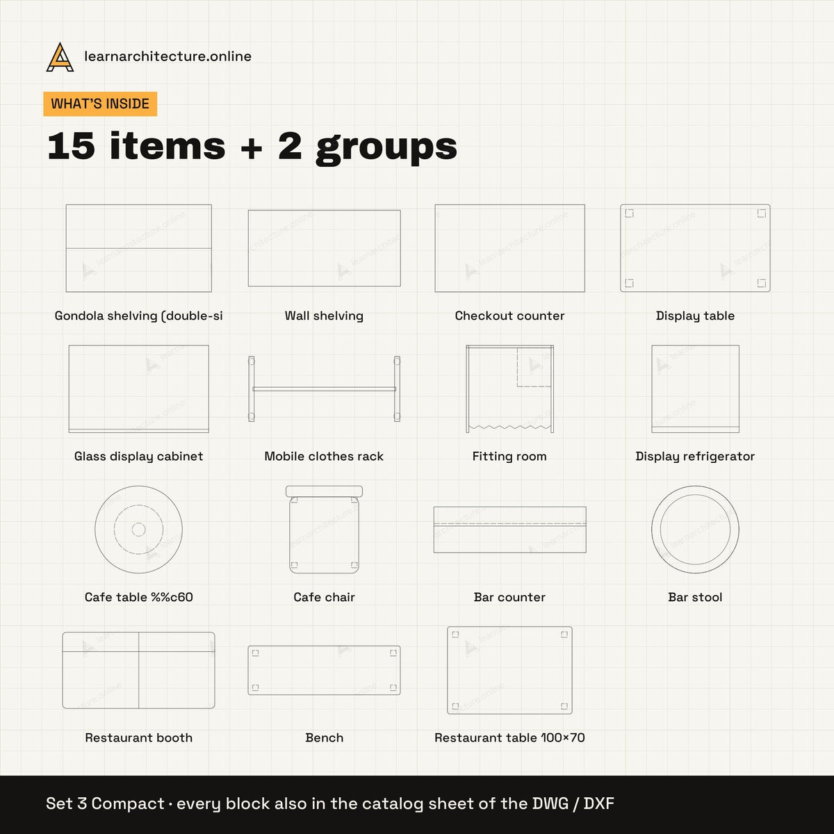 Commercial & Retail Furniture CAD blocks set 3: contents