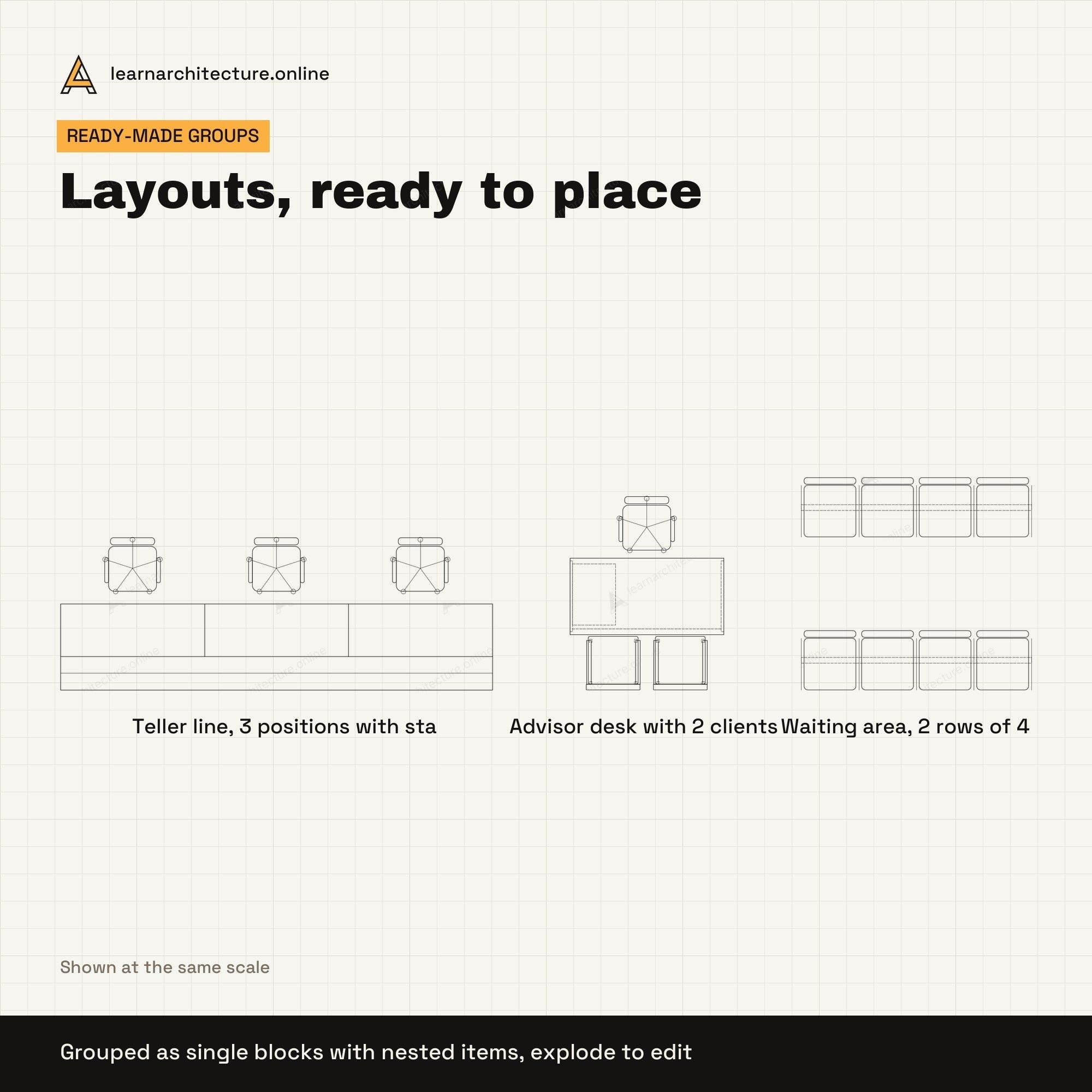 Bank Furniture CAD blocks set 1: groups