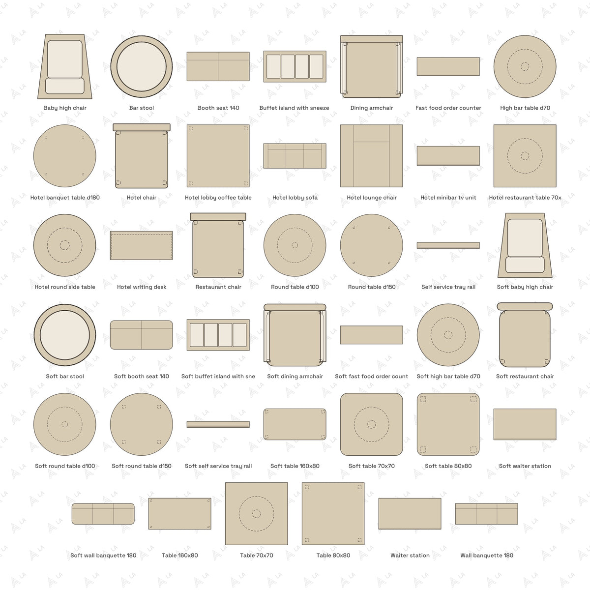 Restaurant, Cafe & Hotel Furniture Vector Pack all items