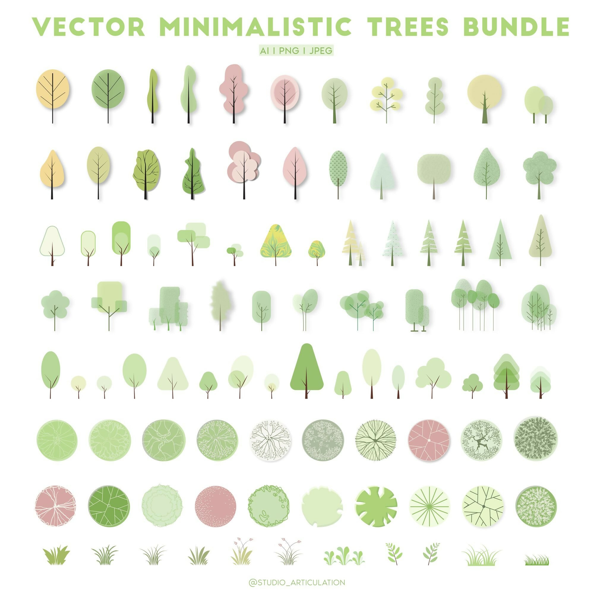 Vector Minimalistic Trees Bundle | Learn Architecture Online