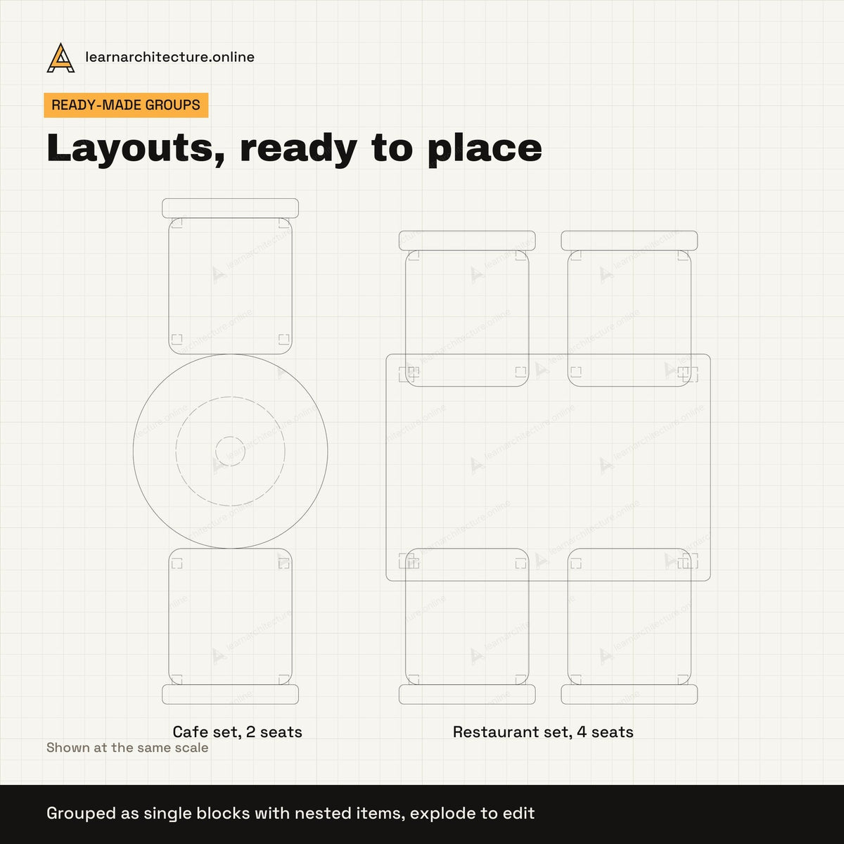 Commercial & Retail Furniture CAD blocks set 3: groups