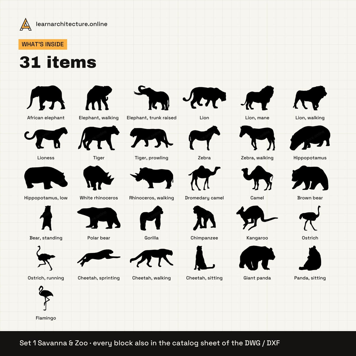 Exotic Animal Silhouettes CAD blocks set 1: contents