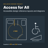 Access for All accessible design toolkit cover with accessible toilet plan, 1500 mm turning circle, wheelchair symbol and ramp diagram