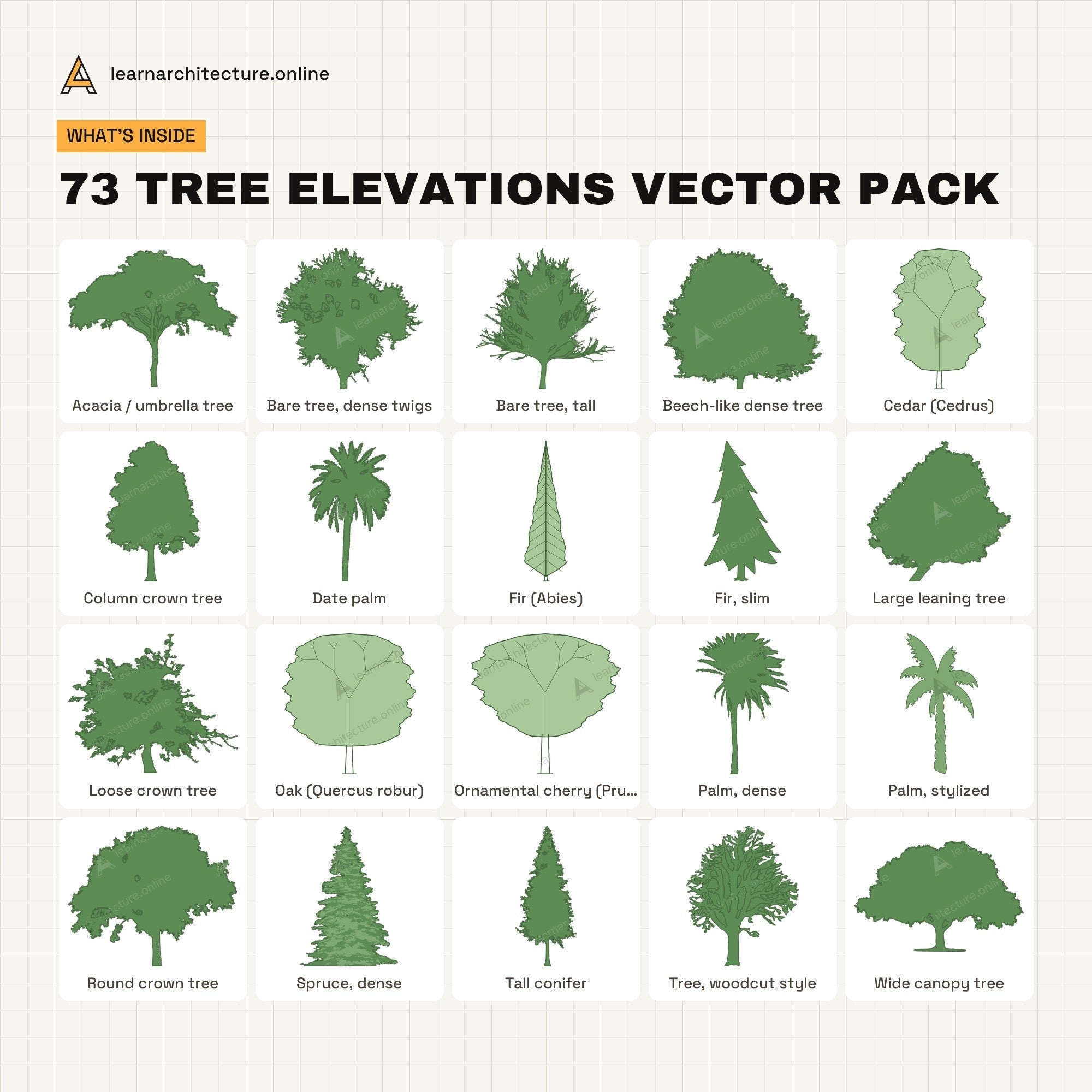 Tree Elevations Vector Pack what's inside