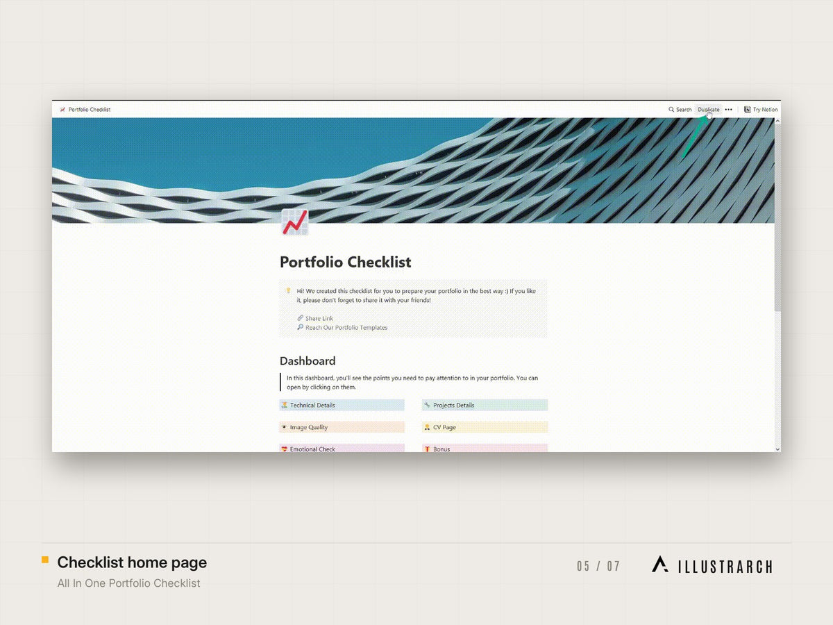 All In One Portfolio Checklist: checklist home page