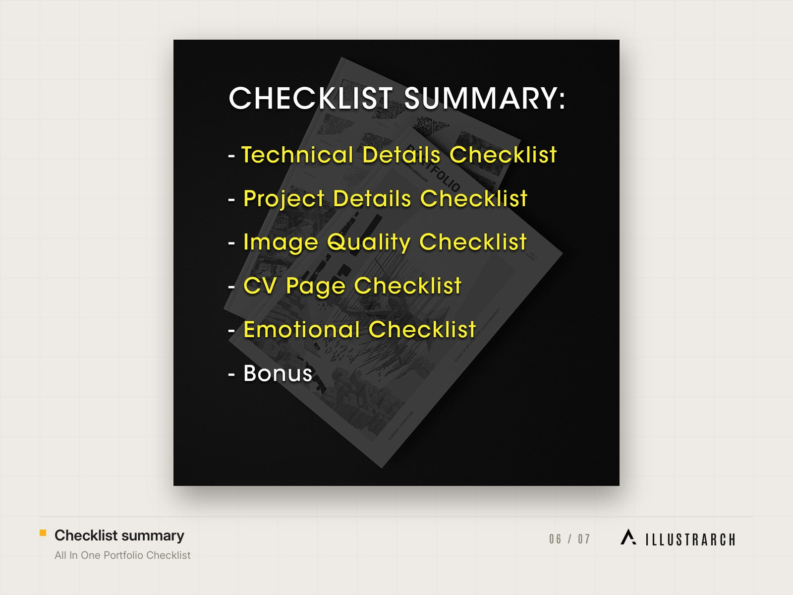 All In One Portfolio Checklist: checklist summary