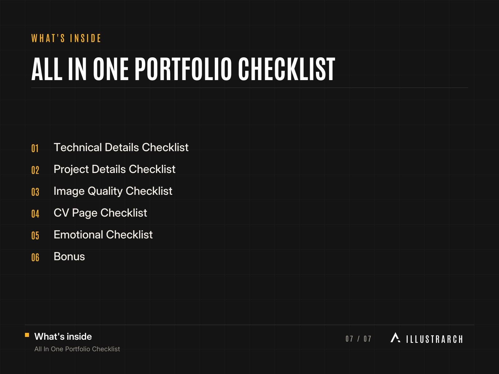 All In One Portfolio Checklist: card what s inside