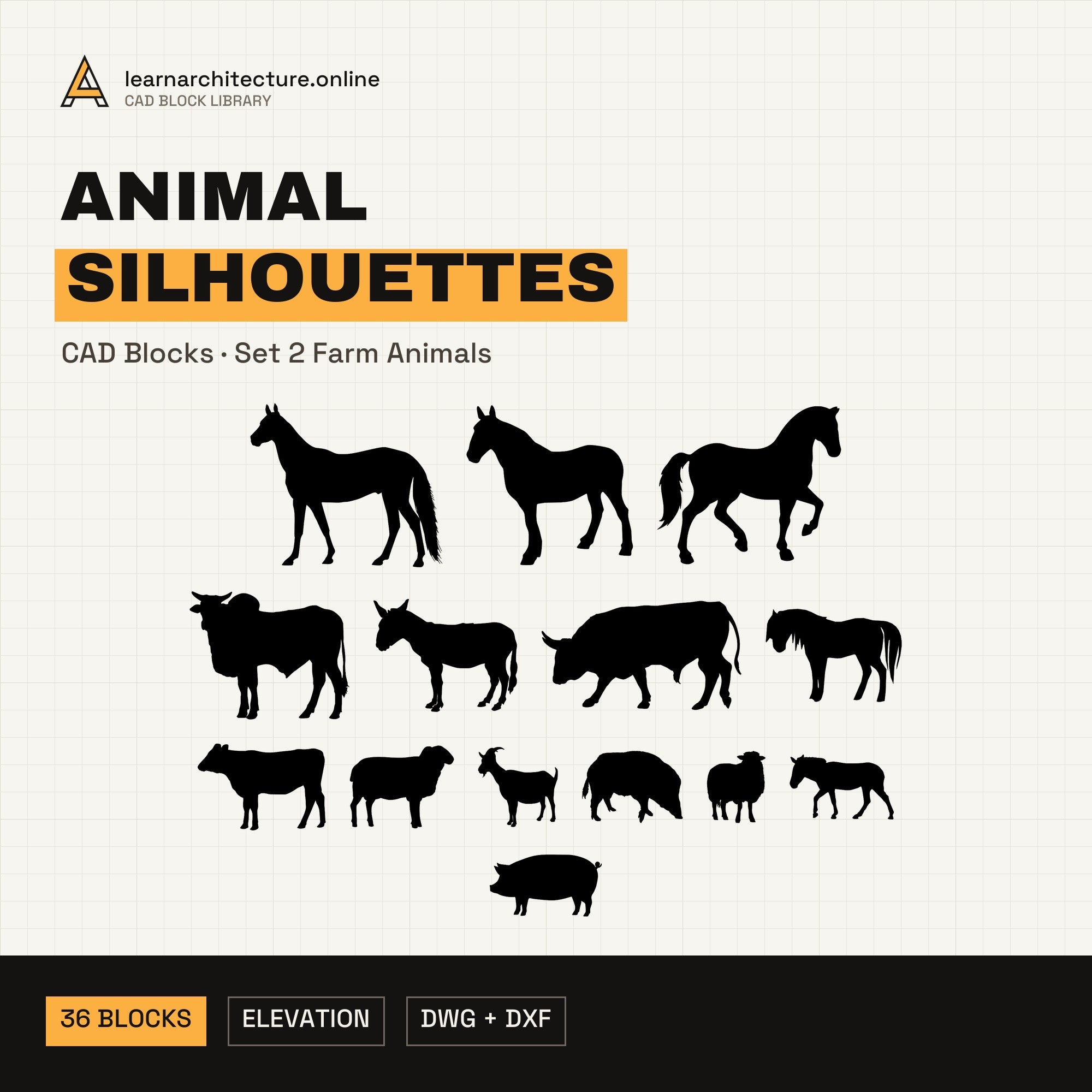 Animal Silhouettes CAD blocks set 2 Farm Animals cover