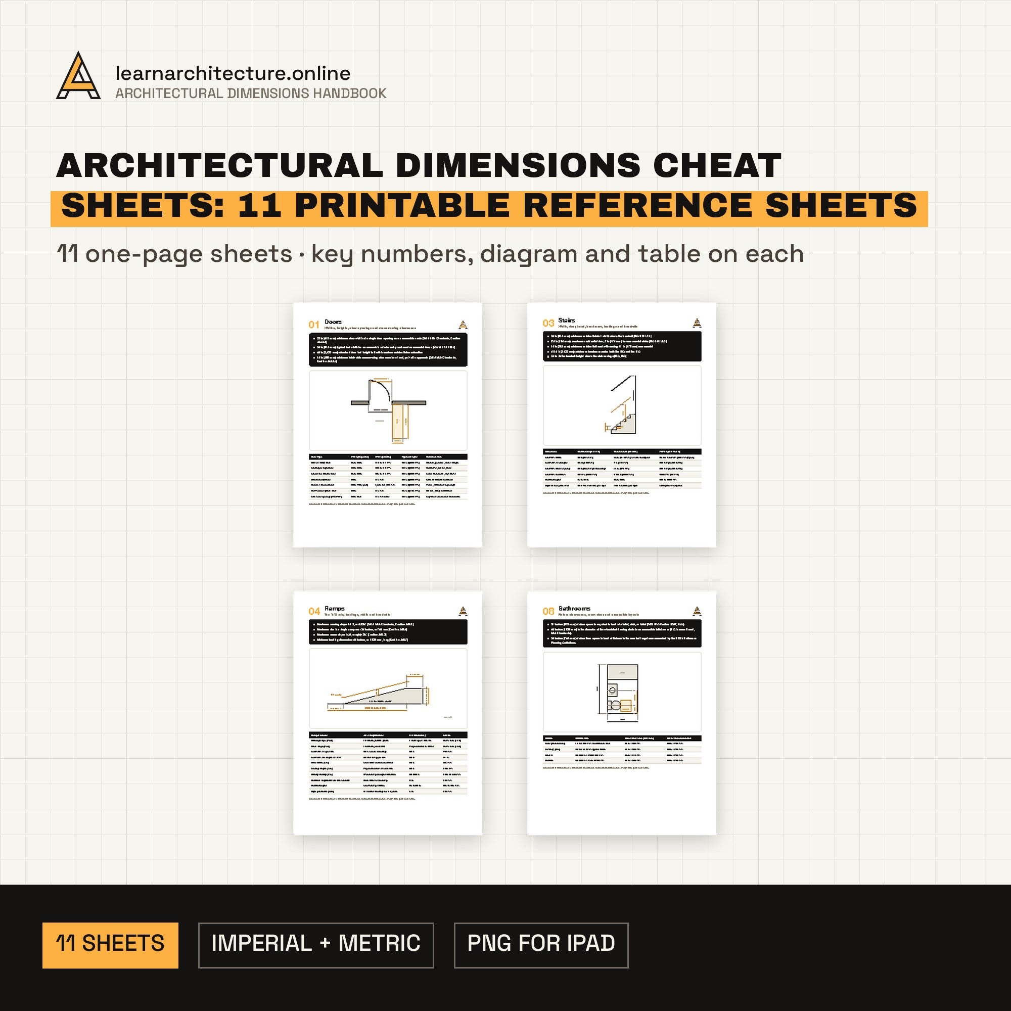 Architectural Dimensions Cheat Sheets: 11 Printable Reference Sheets cover