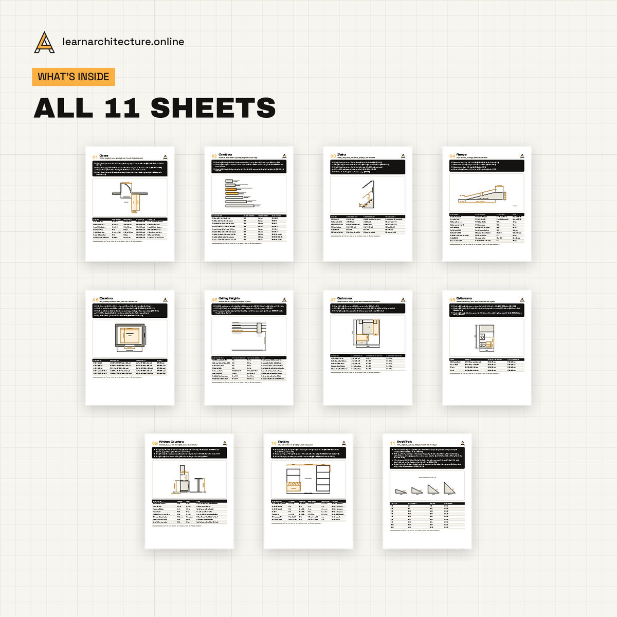 Architectural Dimensions Cheat Sheets: 11 Printable Reference Sheets pages inside