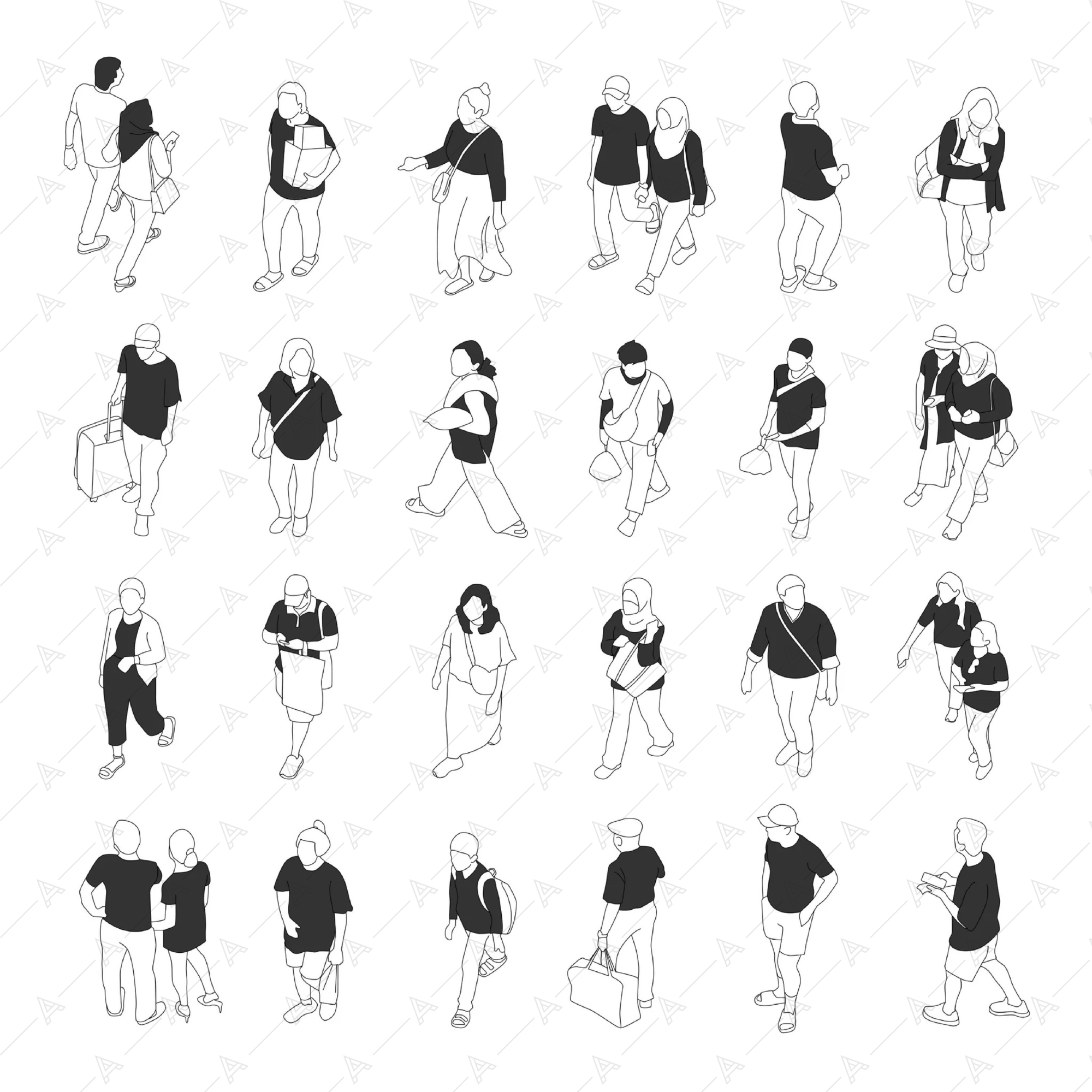 Architectural People Isometric Crowd Blend 24 Vector People Drawings — cutout pack, preview 1 of 2