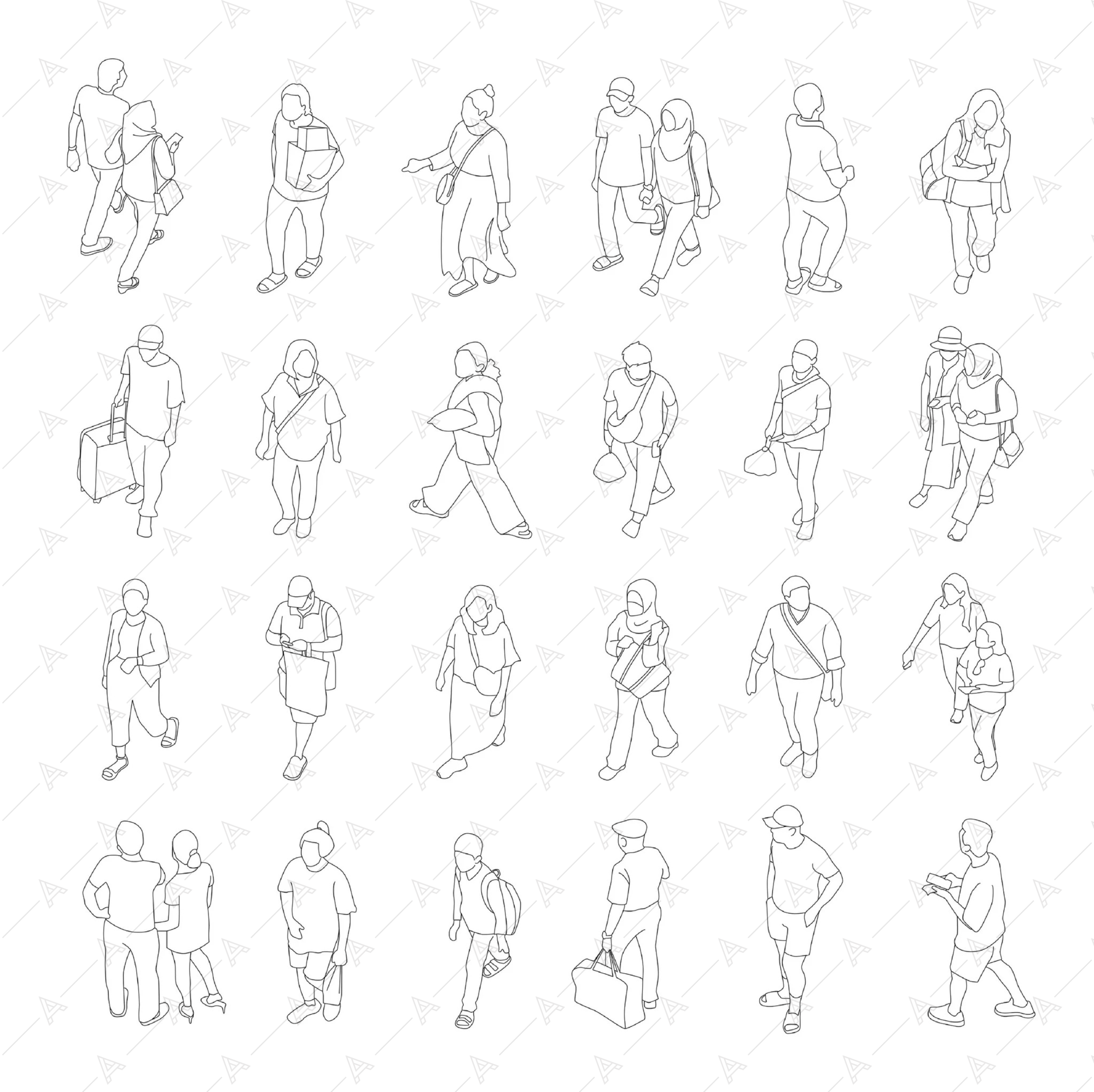 Architectural People Isometric Crowd Blend 24 Vector People Drawings — cutout pack, preview 2 of 2