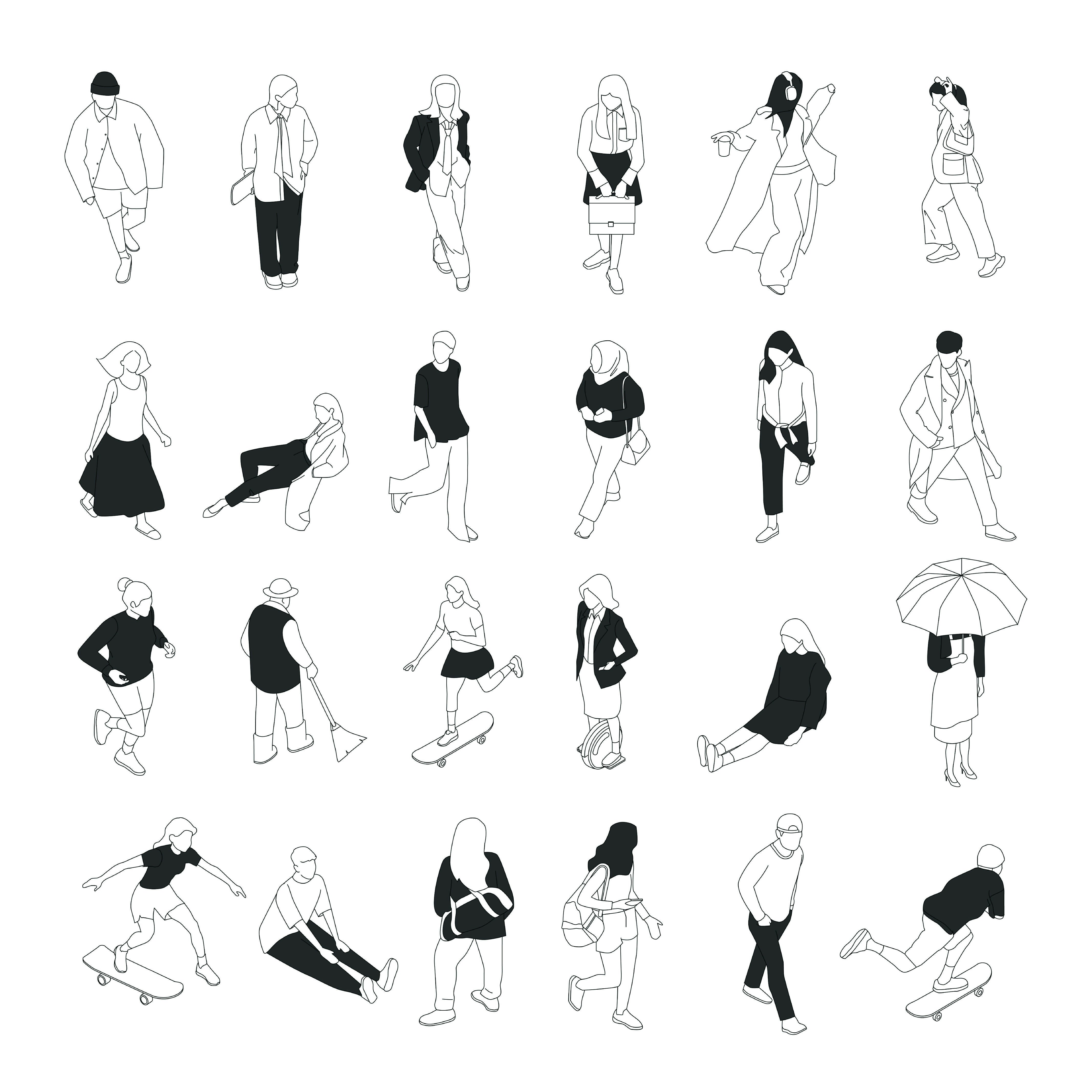 Architectural People Isometric Crowd Blend (Set 2) 24 Vector People Drawings — cutout pack, preview 1 of 2