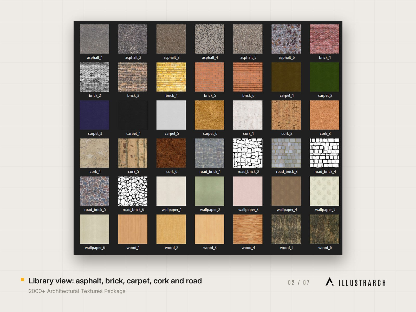 2000+ Architectural Textures for Visualization: library view asphalt brick carpet cork a