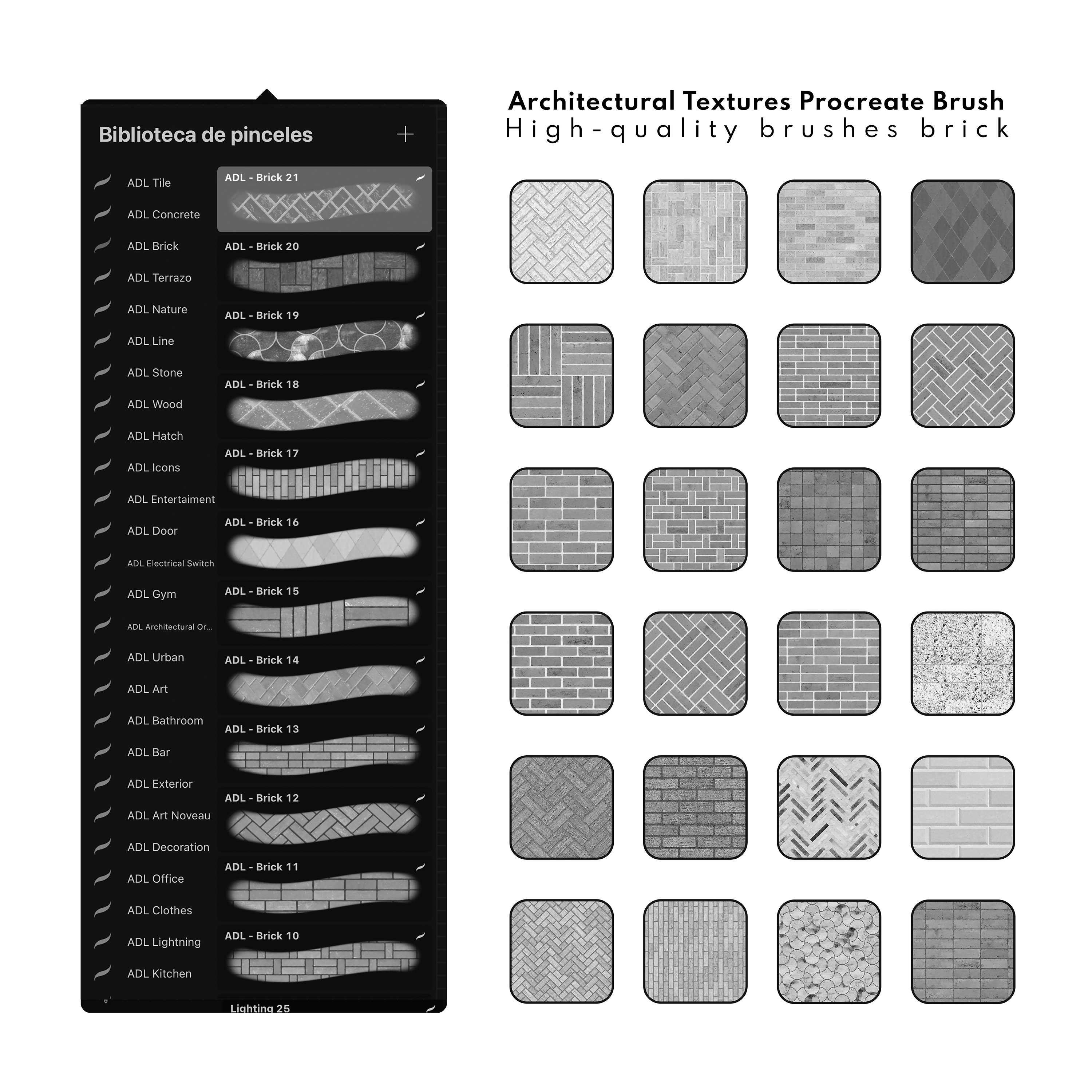 Architecture Texture Brick Procreate Brushes — Procreate brush set for architectural sketching