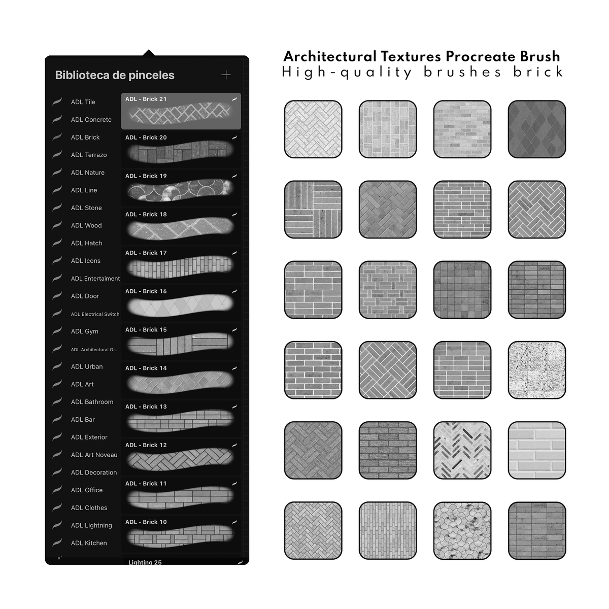 Architecture Texture Brick Procreate Brushes — Procreate brush set for architectural sketching
