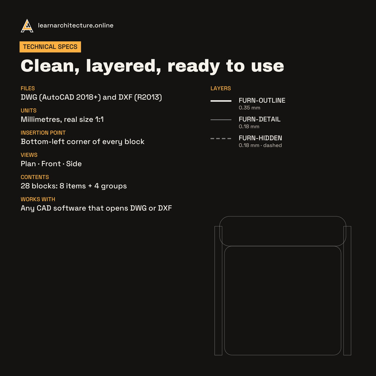 Auditorium Seating CAD blocks set 1: specs