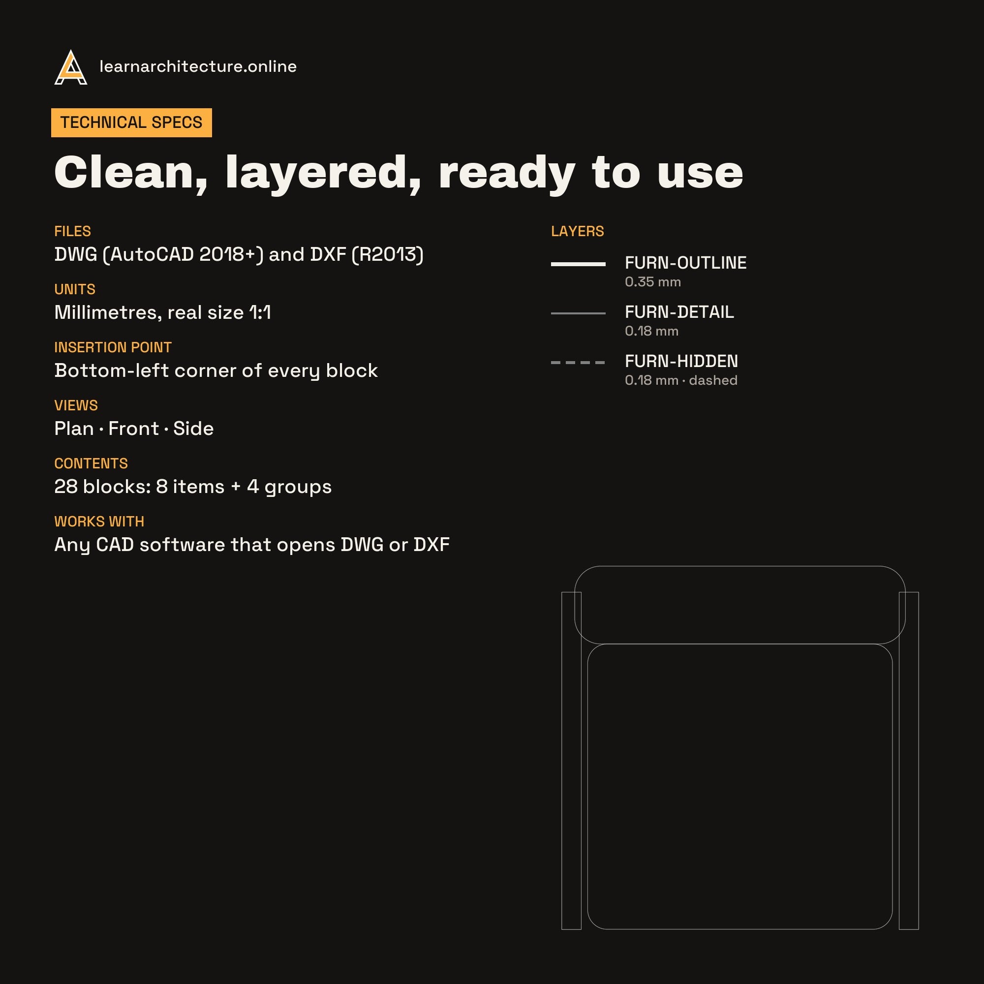 Auditorium Seating CAD blocks set 2: specs
