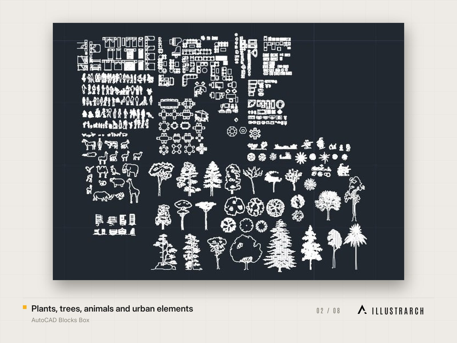 AutoCAD Blocks Box: plants trees animals and urban elements