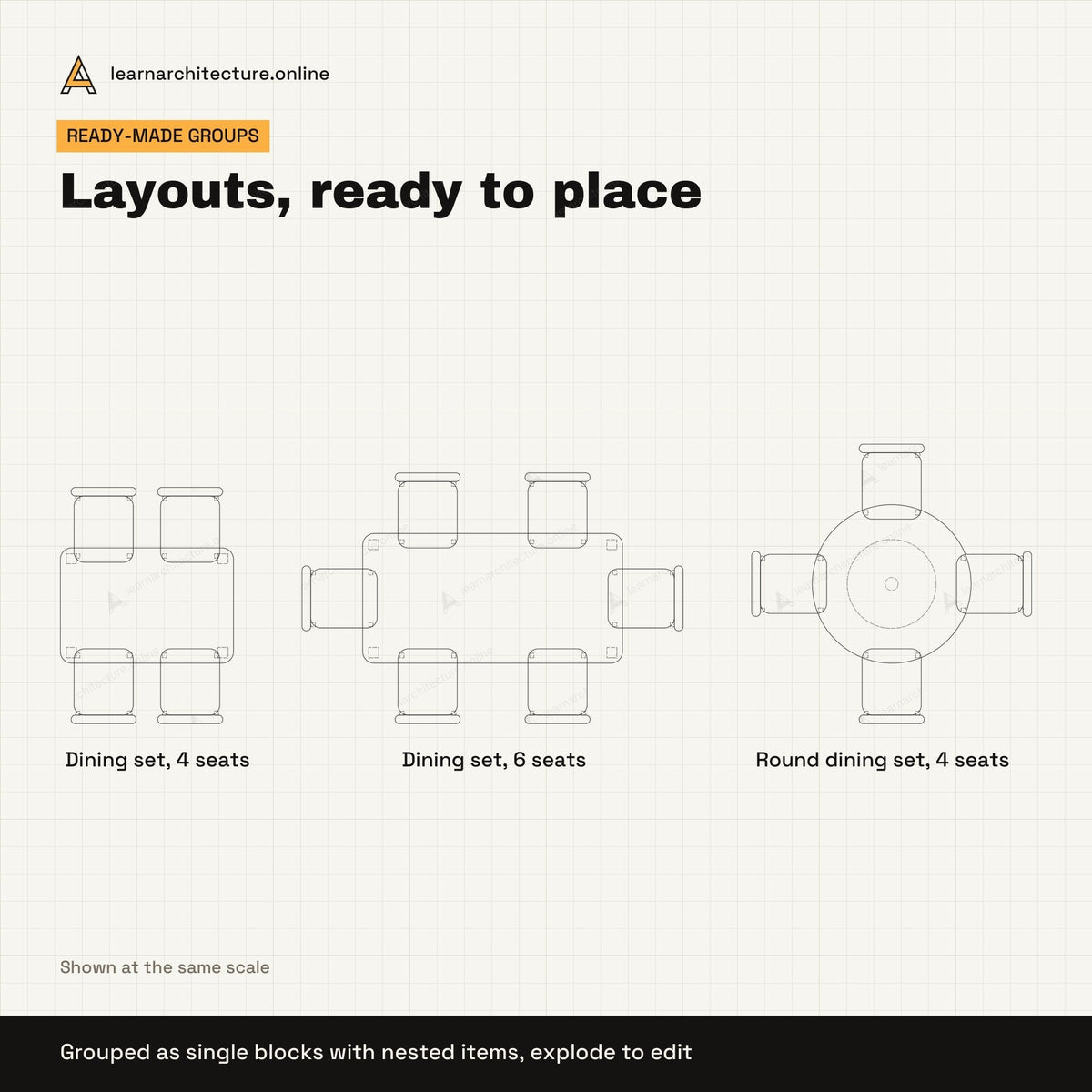 Residential Furniture CAD blocks set 2: groups