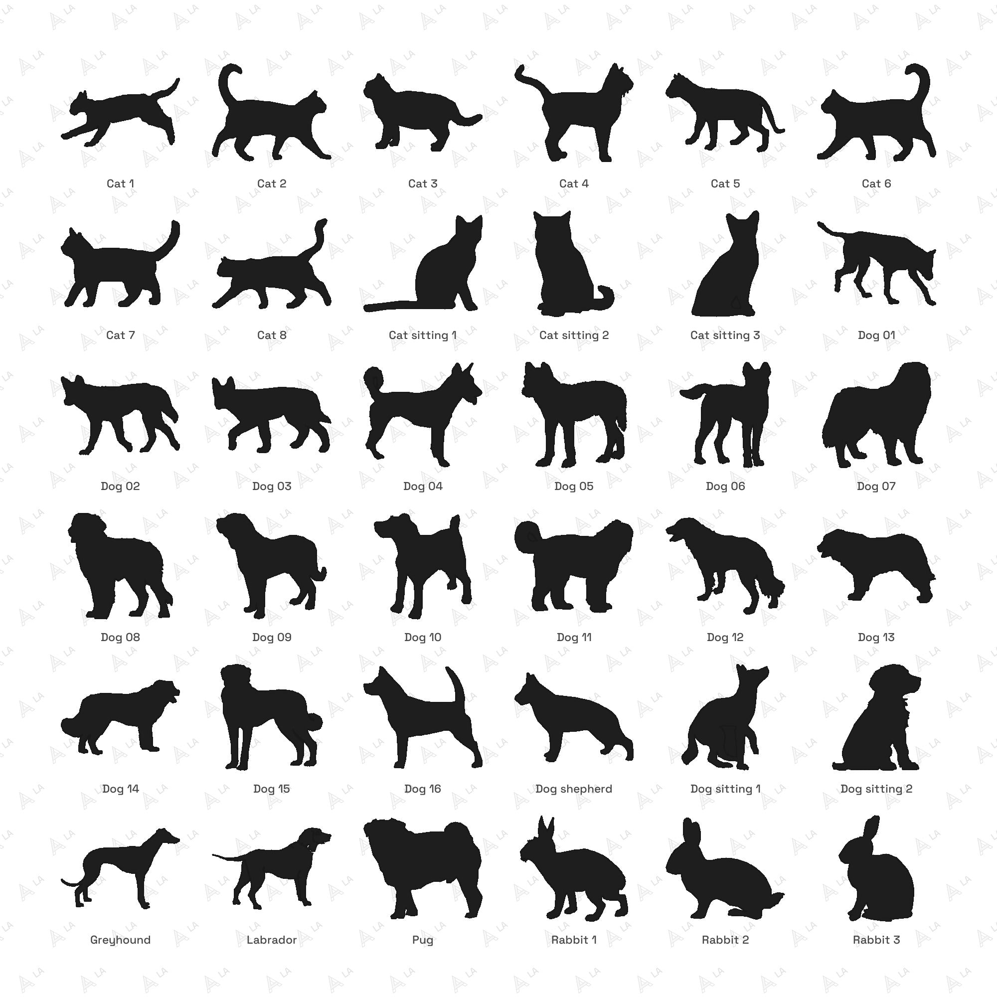 Animal Silhouettes CAD Blocks · Set 1 Pets all blocks