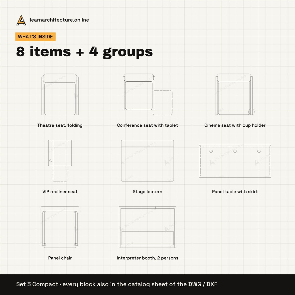 Auditorium Seating CAD blocks set 3: contents