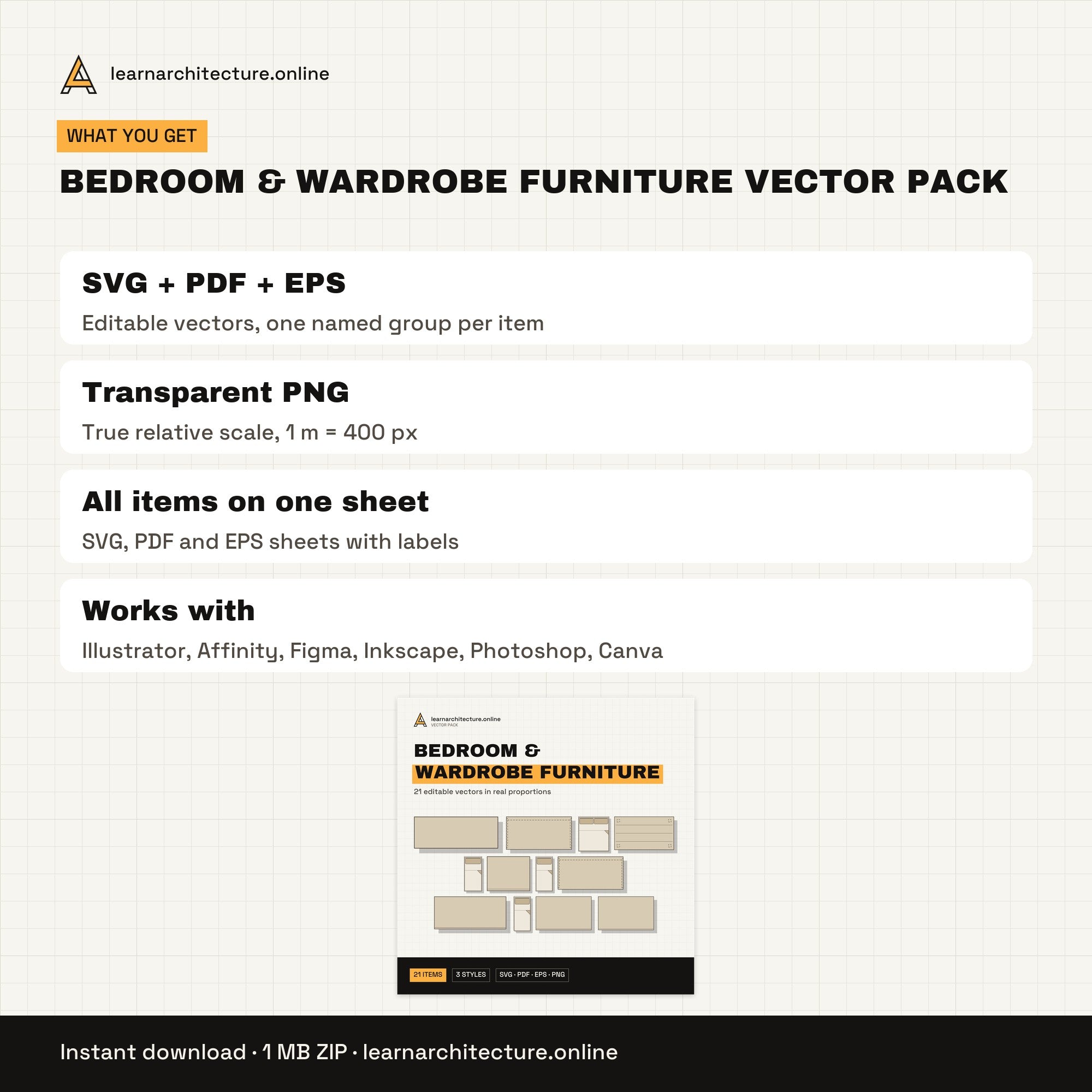 Bedroom & Wardrobe Furniture Vector Pack files and formats
