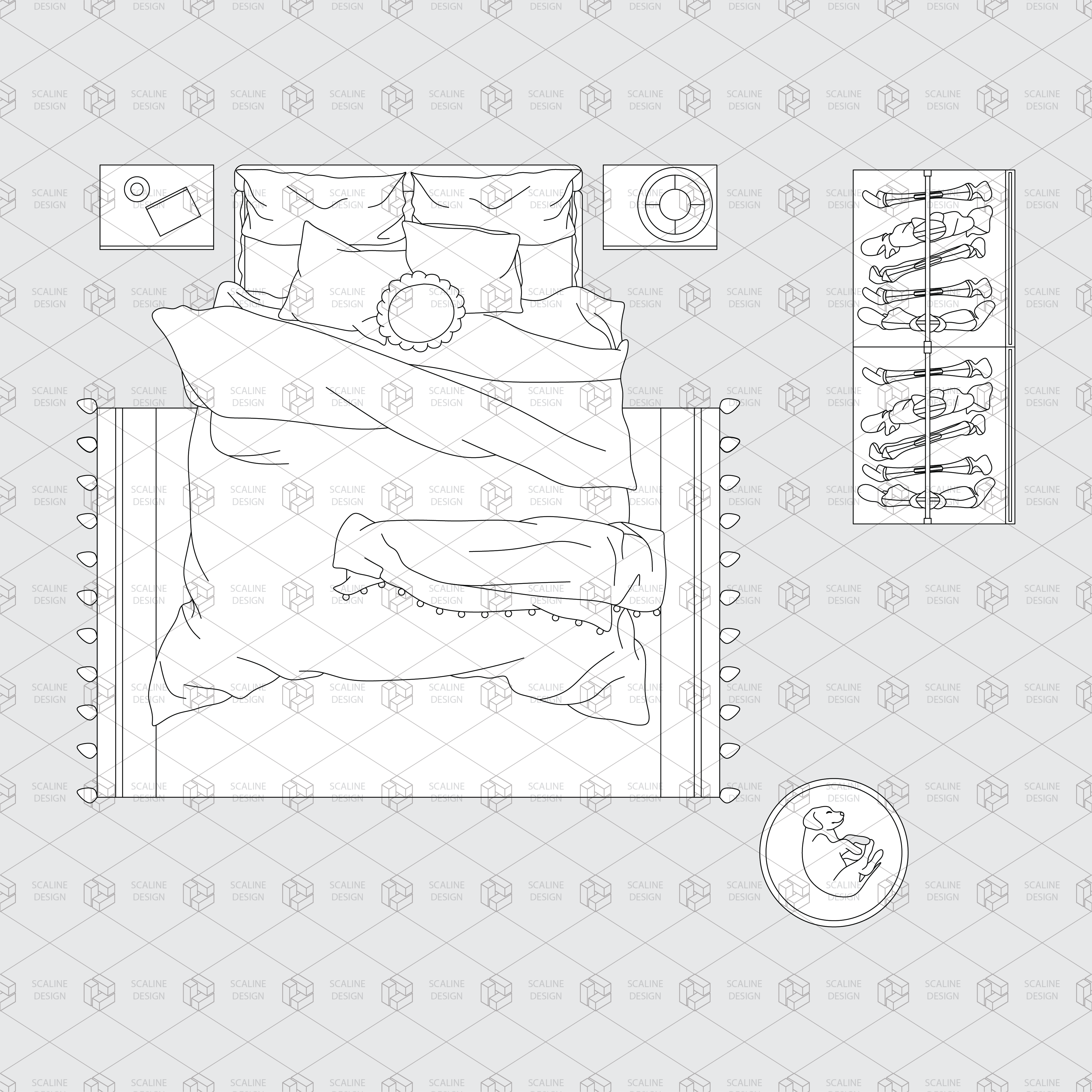 Bedroom Furniture Top View — CAD block set for architectural drawings, preview 2 of 4