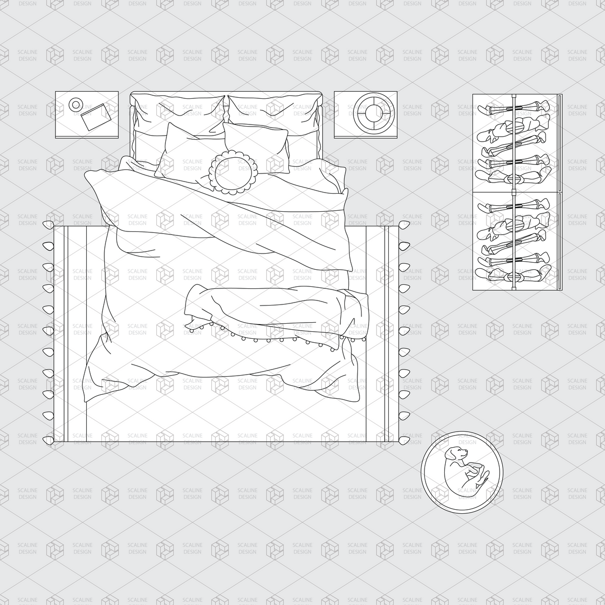 Bedroom Furniture Top View — CAD block set for architectural drawings, preview 2 of 4