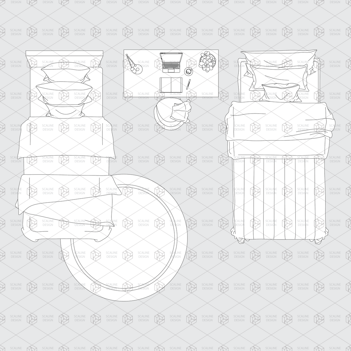 Bedroom Furniture Top View — CAD block set for architectural drawings, preview 3 of 4