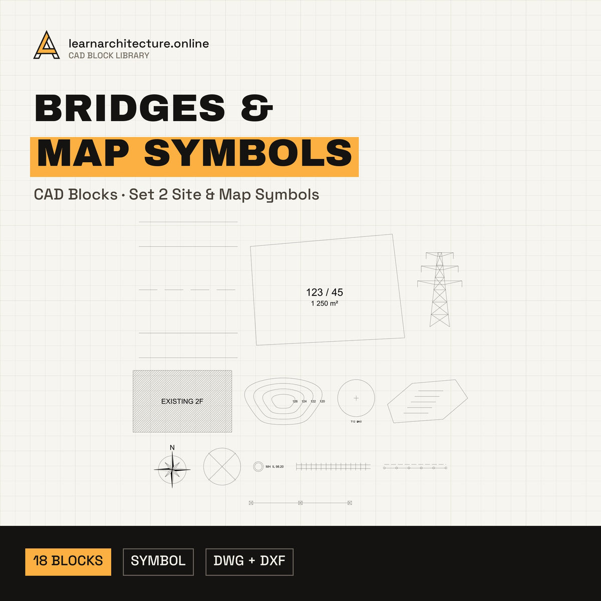 Bridges & Map Symbols CAD blocks set 2 Site & Map Symbols cover