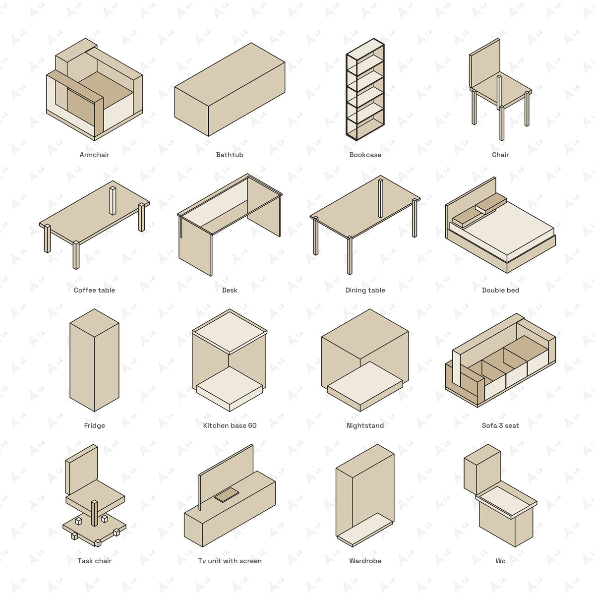Isometric Furniture Vector Pack all items
