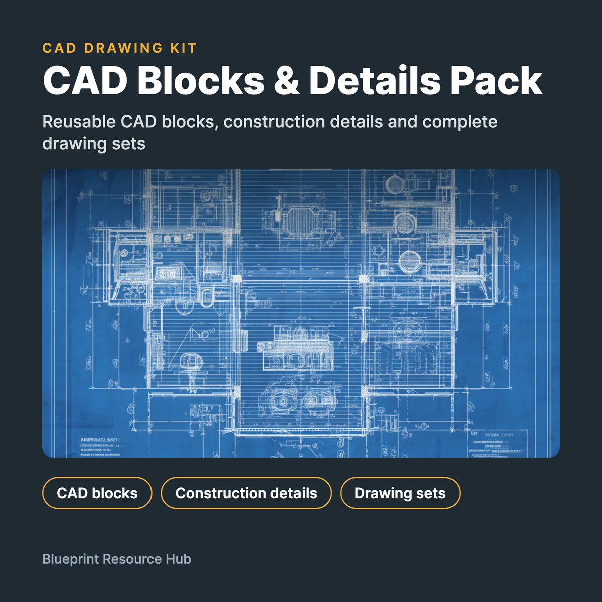 CAD Blocks and Details Pack cover with a blueprint floor plan drawing