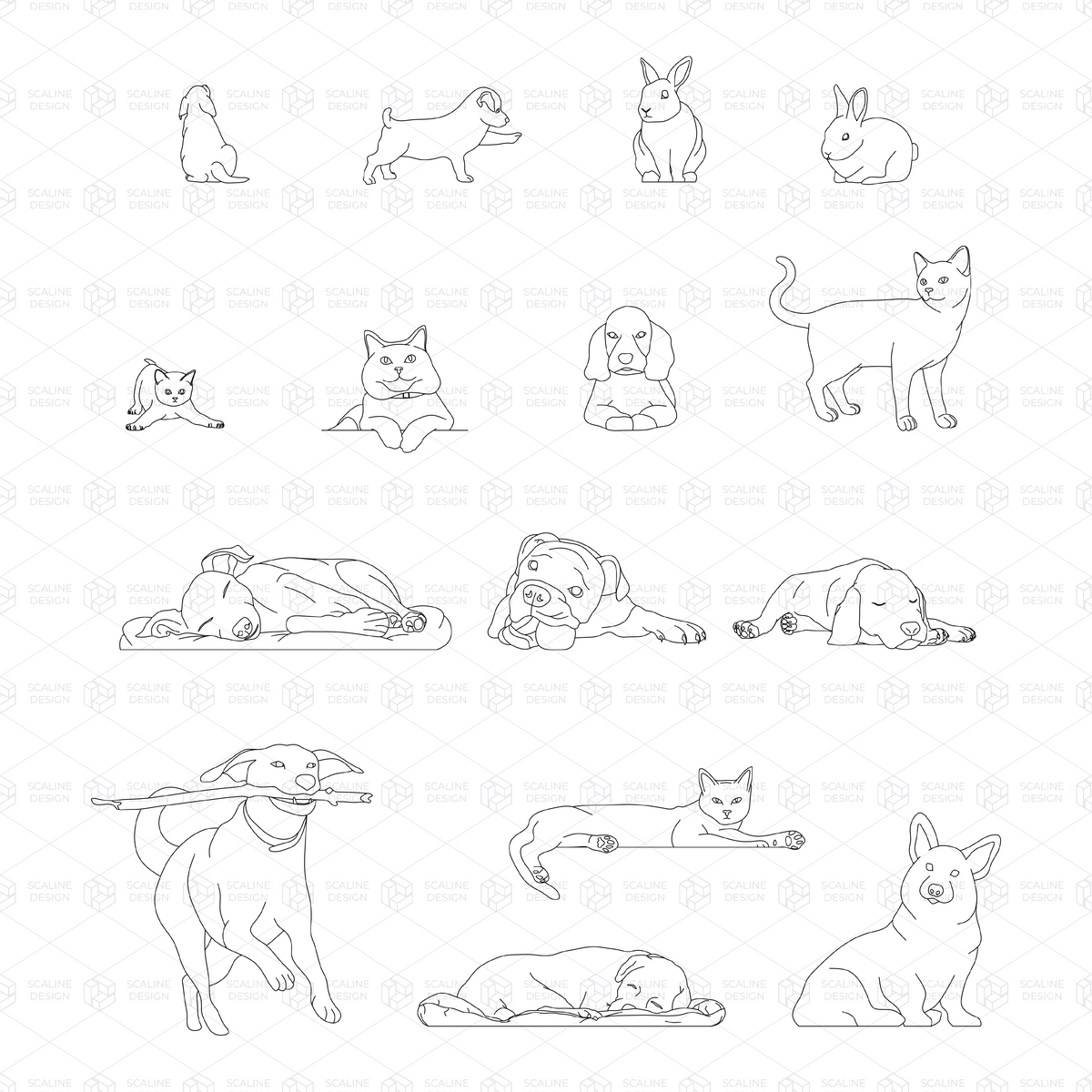 Cad & Vector Pets – Domestic Animals (Elevation) — CAD block set for architectural drawings, preview 1 of 3
