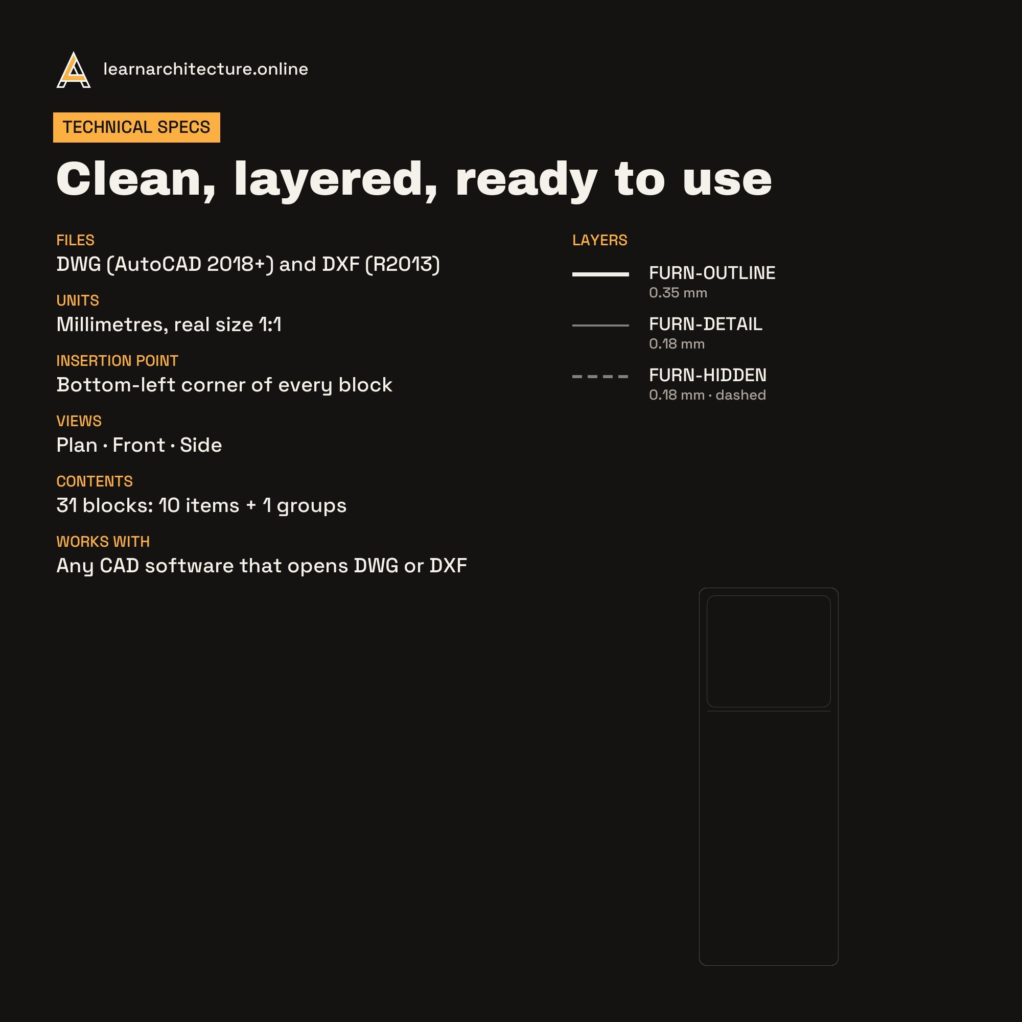 Clinic Equipment CAD blocks set 1: specs