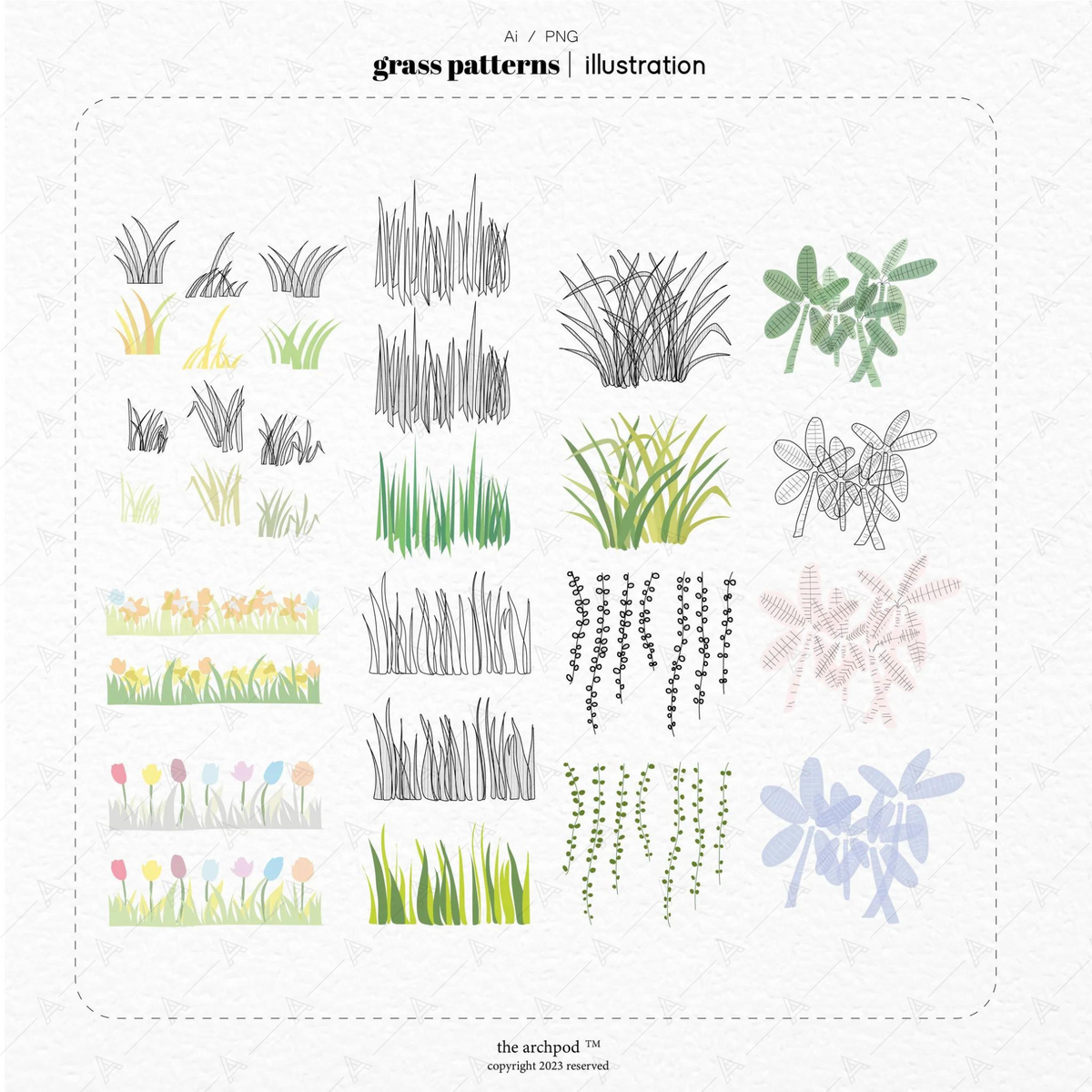 Colorful Grass and Flowers — cutout pack for architectural visualisation, preview 1 of 8