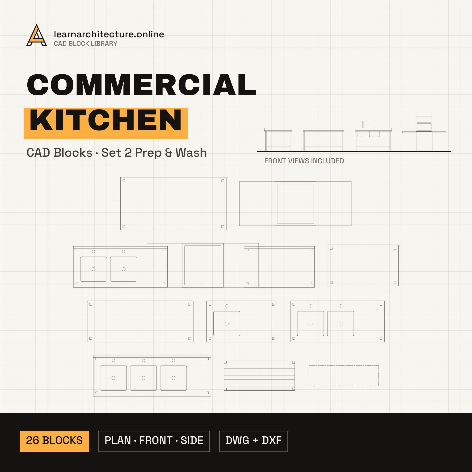 Commercial Kitchen CAD blocks set 2 Prep & Wash cover