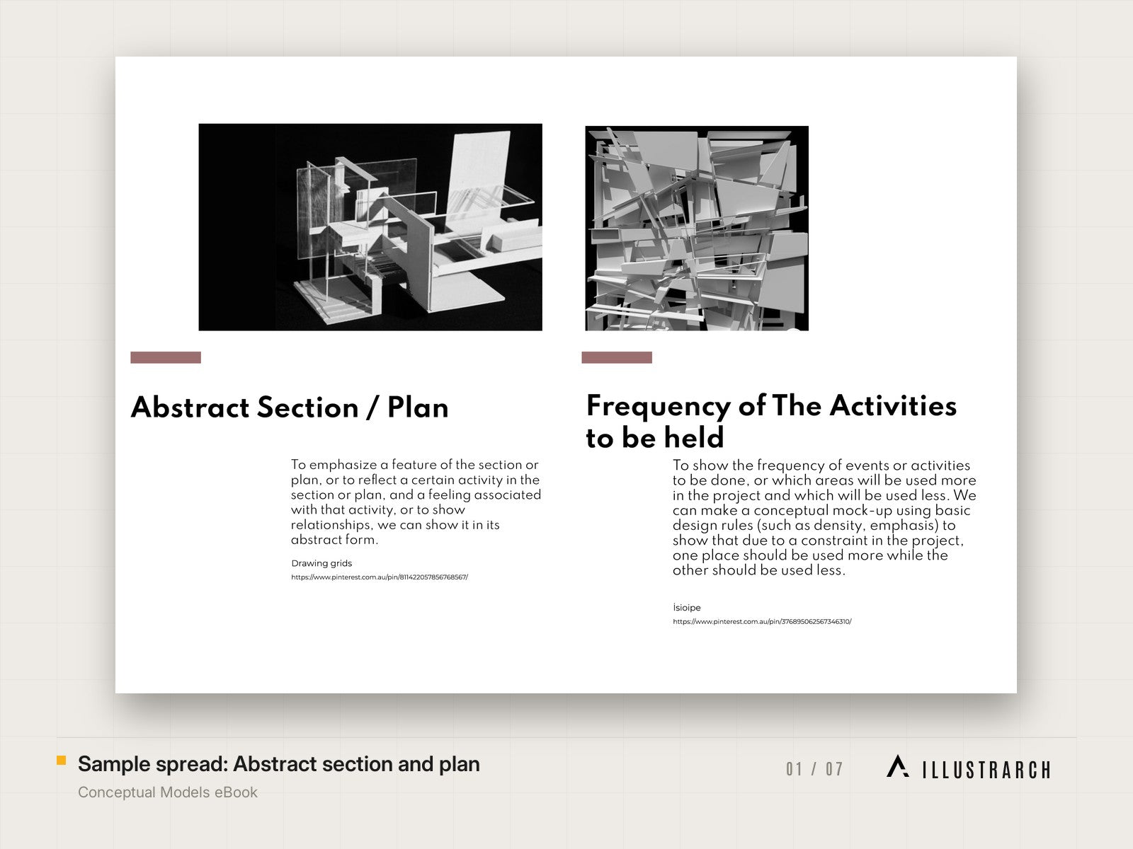Conceptual Models Ebook: sample spread abstract section and plan