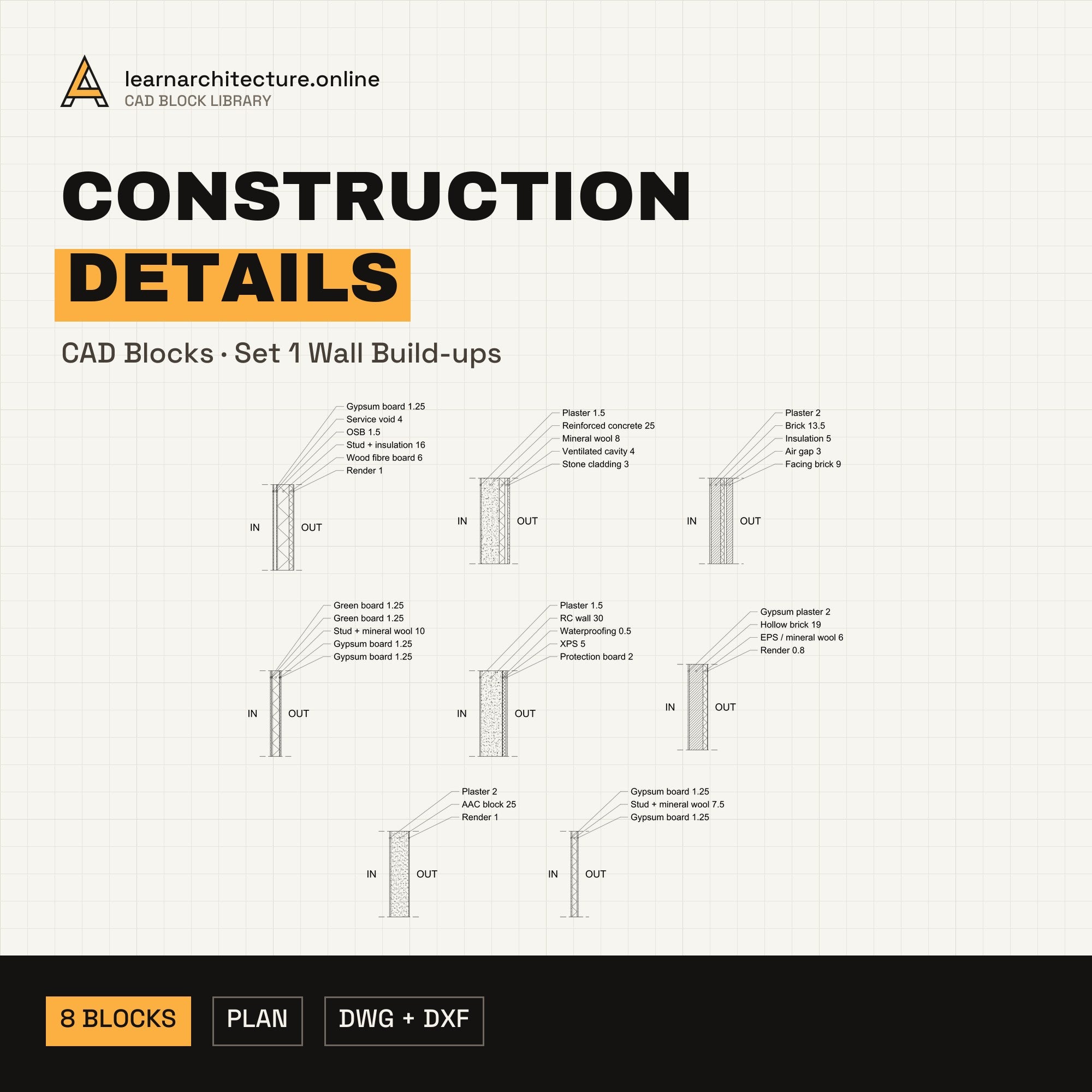 Construction Details CAD blocks set 1 Wall Build-ups cover