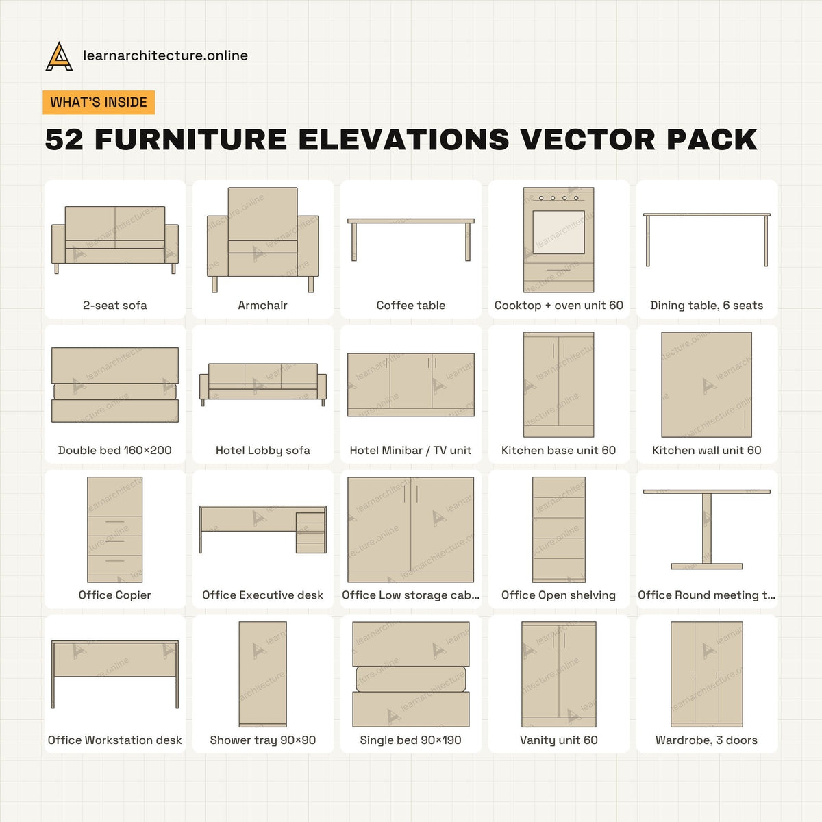 Furniture Elevations Vector Pack what's inside